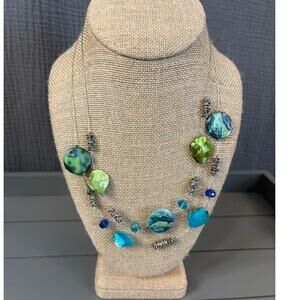 Ocean Glow Necklace – Abalone Shell & Glass Beads | Coastal Artisan Jewelry